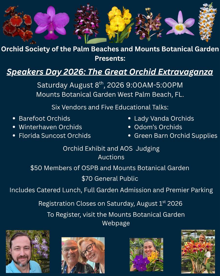 Orchid Society of the Palm Beaches Speaker Day 2026: The Great Orchid Extravaganza